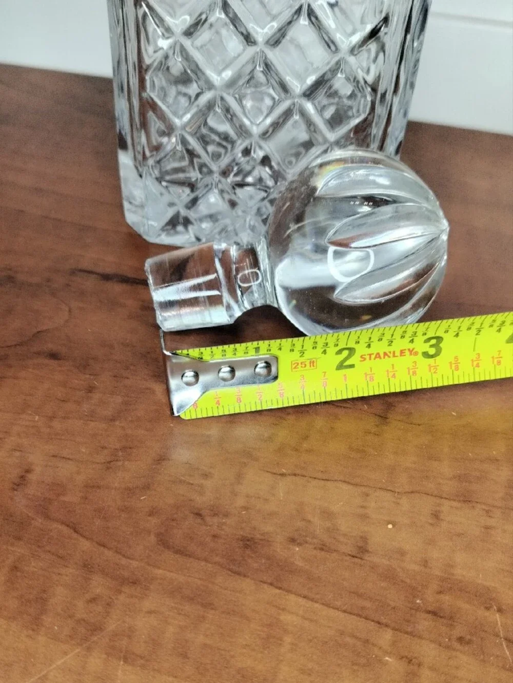 Vintage Glass Cut-Pattern Square Decanter with Stopper - 10x3